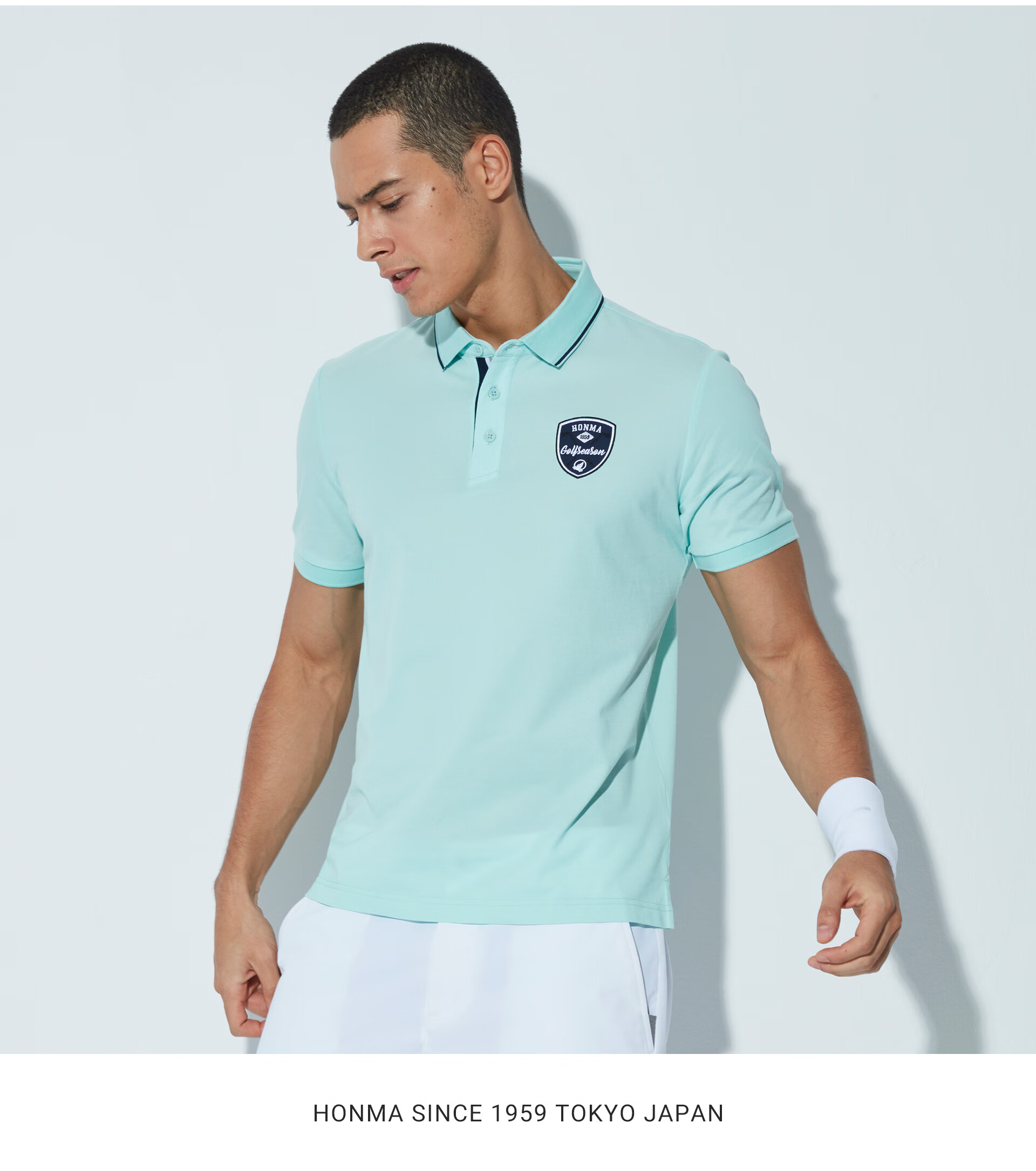 honma男装新款短袖t恤修身翻领polo衫运动弹力t恤服饰服装 藏青色 m