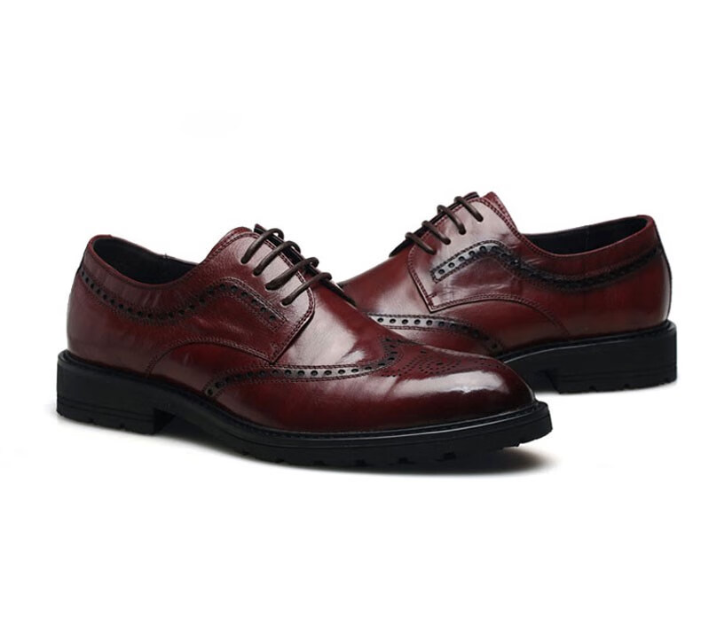 酷奇皮鞋男布洛克雕花商务正装英大码男鞋新郎结婚鞋 黑色增高款 36