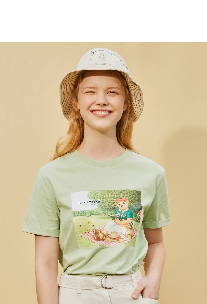 teenieweenie小熊短袖圆领t恤截短款直筒短款上衣设计感女夏新款ttra