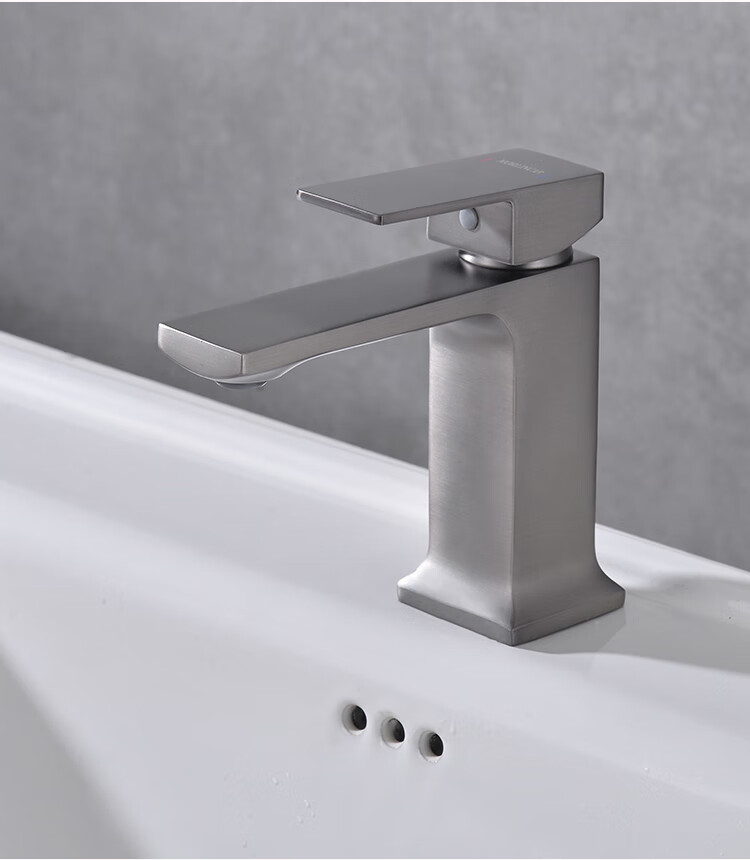 墨林卡 浴室黄铜方形水龙头 枪灰色面盆冷热水龙头 卫生间洗手间厕所