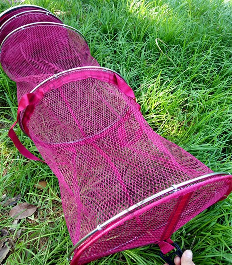 鱼护网兜不锈钢双圈带提手加厚涂胶防挂渔户渔护网兜渔具酒红454米送