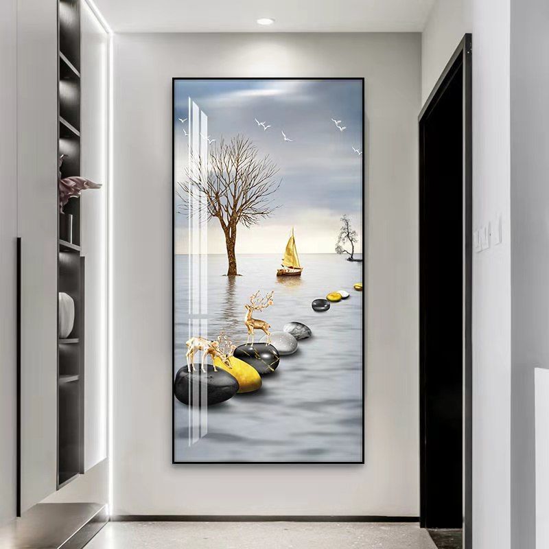 现代风装饰画入户玄关装饰画轻奢现代简约挂画走廊过道墙画进门画竖版