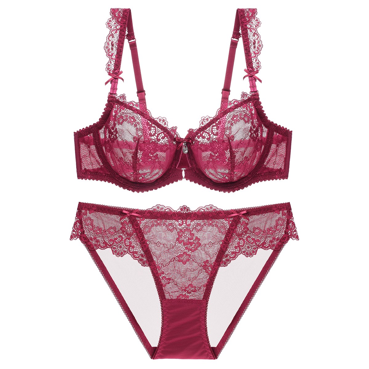 fauntie luna超薄性感内衣透明大码大胸罩显小文胸内衣套装镂空透气大