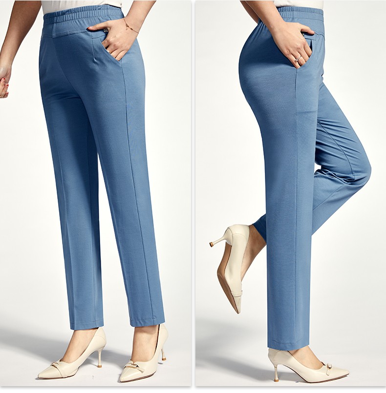 妈妈裤子冰丝休闲裤弹力松紧高腰直筒夏季薄款中老年人女裤黑色xl