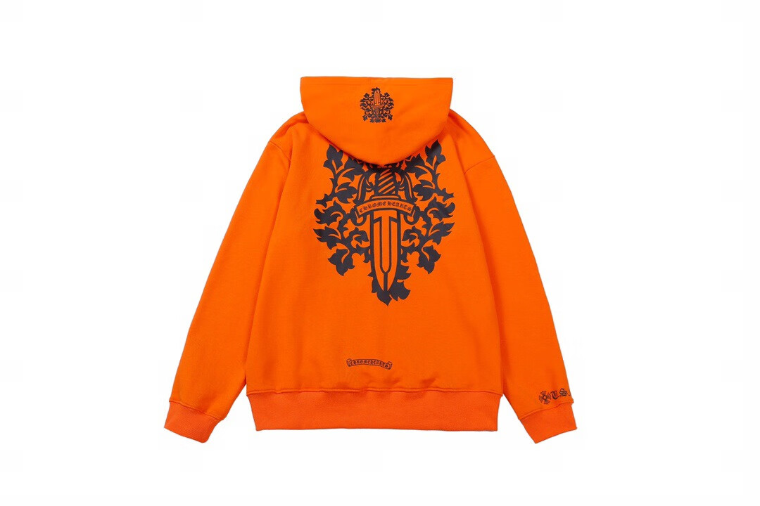 克罗心ch马蹄十字架梵文男女同款美式小众潮牌秋冬橙色宝剑梵文立体