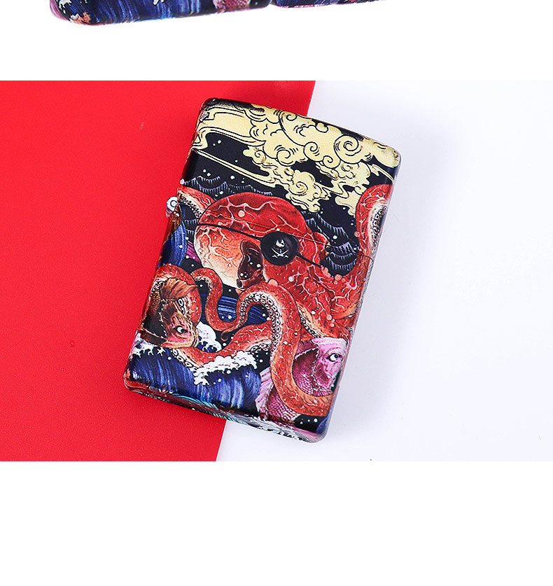 zippo打火机正版彩印浮世绘章鱼国潮个性创意煤油打火机 心动礼盒套装