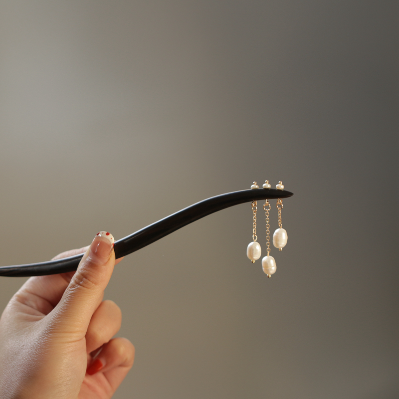 木簪盘发发簪高级感丸子头头饰珍珠发饰国风旗袍日常配饰茶服簪子白色