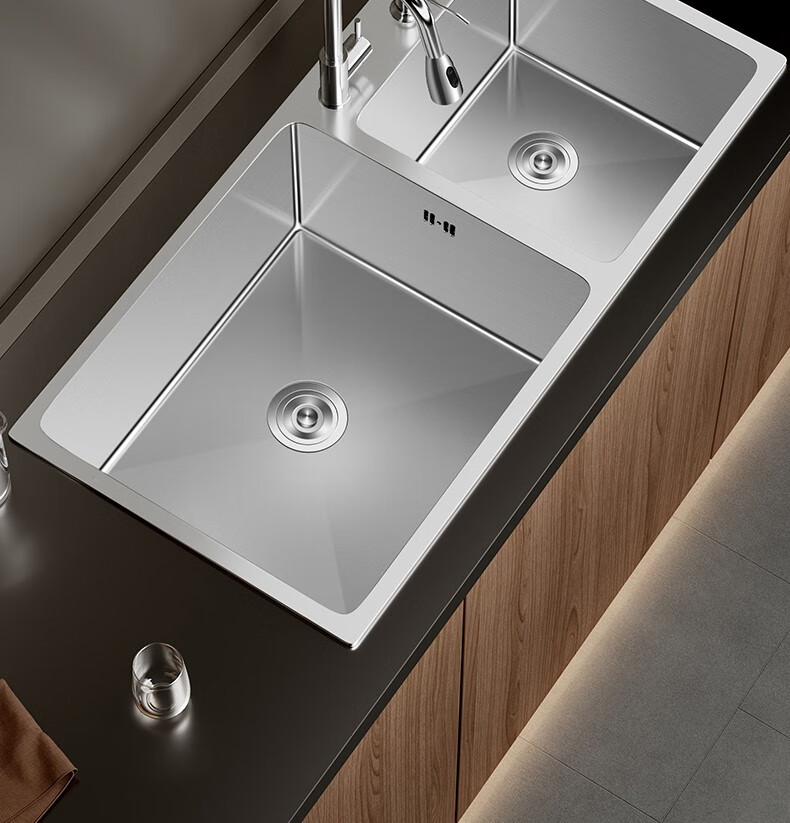 尔沫em 洗菜盆厨房水槽双槽台上台下盆304不锈钢洗手盆加厚手工盆洗菜