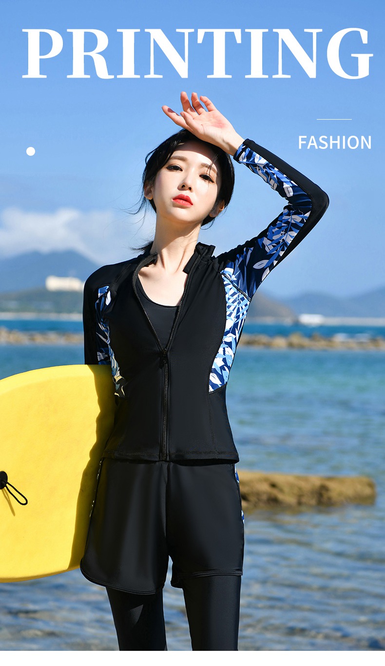 bosoot潜水服女分体韩国防晒水母浮潜服长袖运动套装泳衣学生冲浪服01