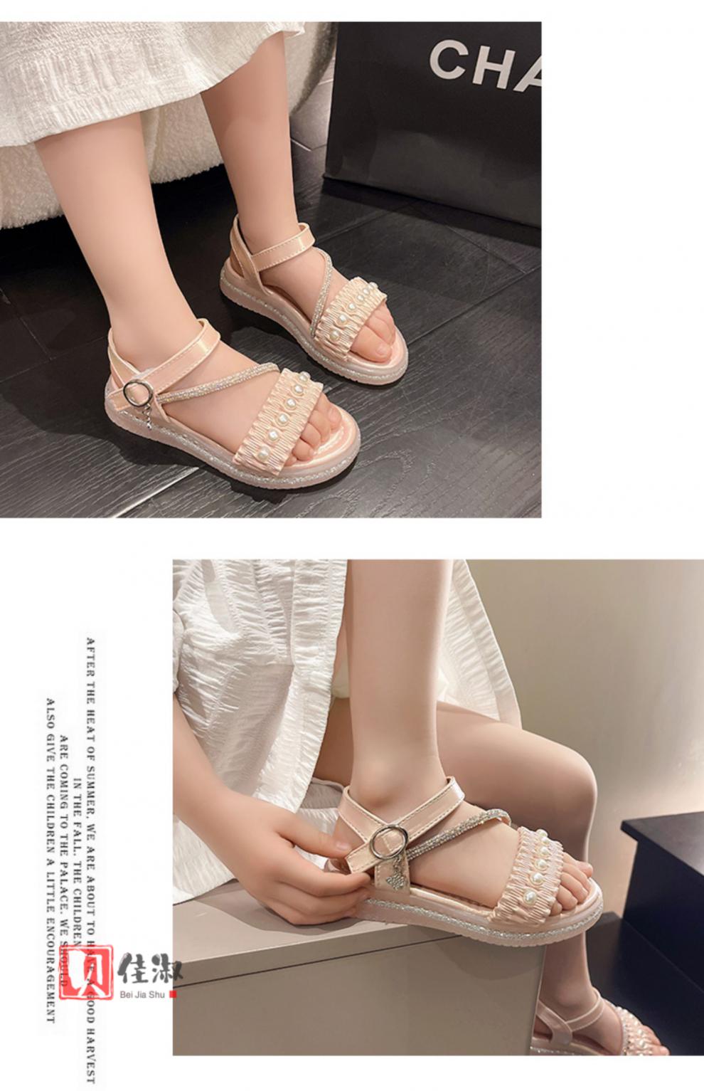 女孩凉鞋9-14岁小学女生平底凉鞋女童中大童软底凉鞋小孩穿的水钻沙滩