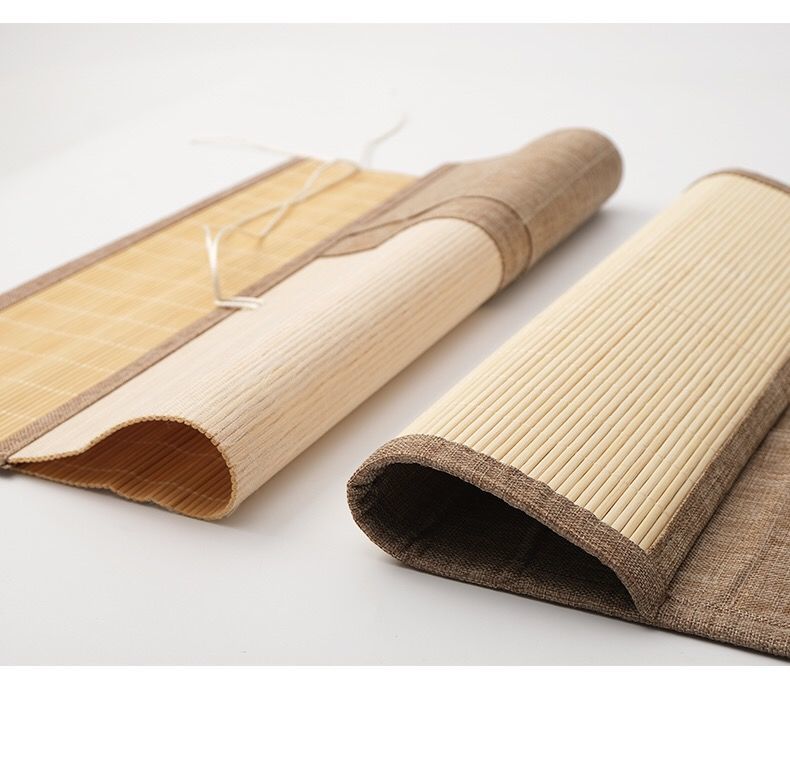 艺可恩日式毛笔笔帘笔袋复古卷帘钢笔笔帘卷笔袋竹制原色棉麻透气竹帘