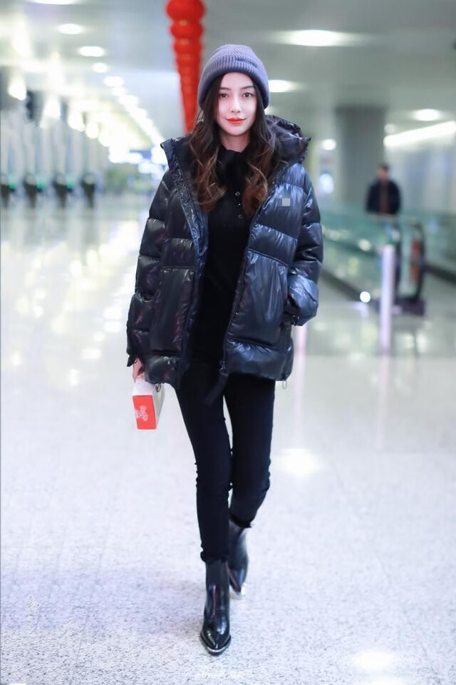 蒙口官方baby杨颖同款宽松加厚面包服亮面黑色韩版羽绒服女短款外套冬