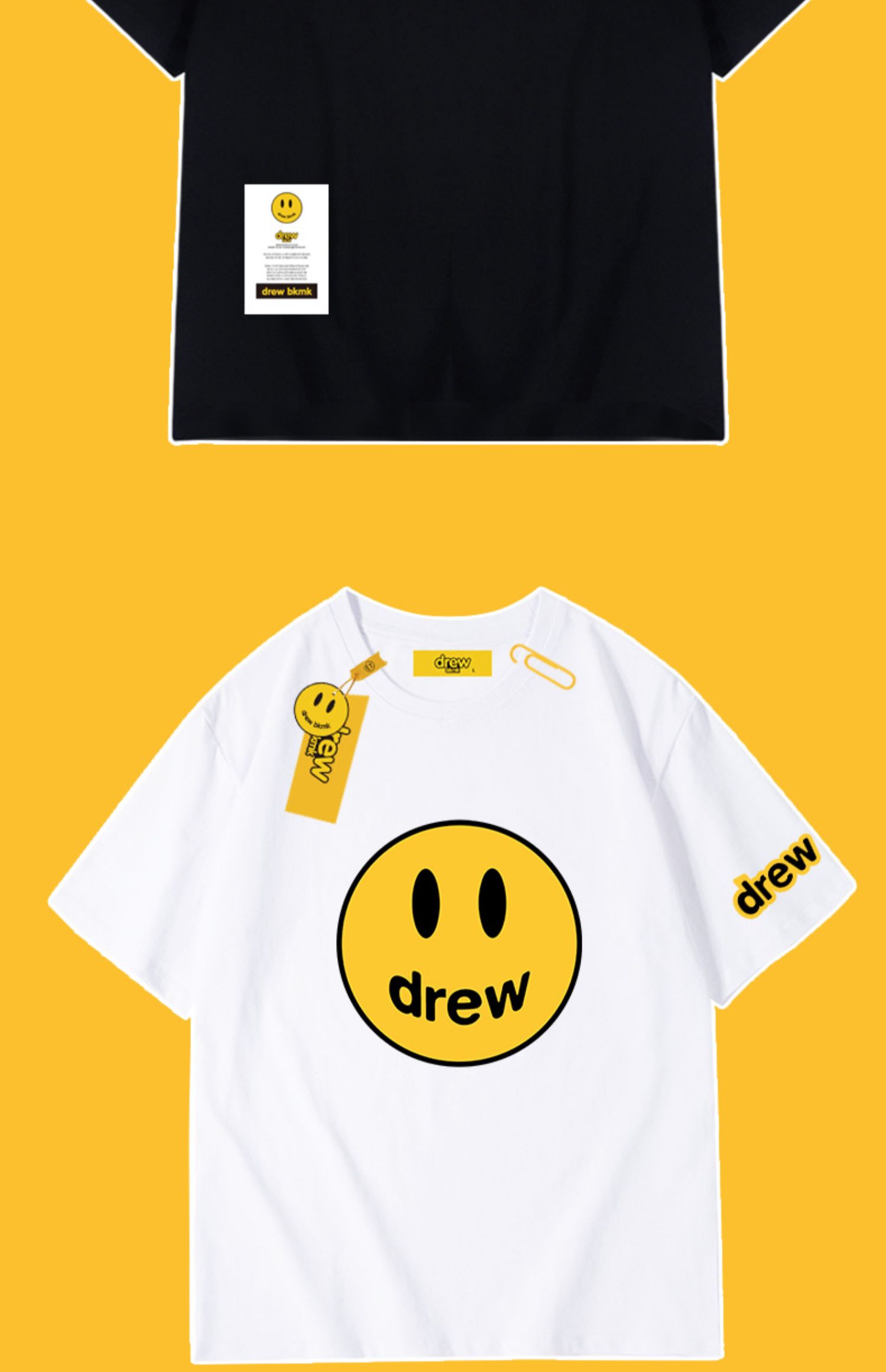 笑脸t恤drew短袖drew justinbieber house贾斯汀比伯同款男潮圆领