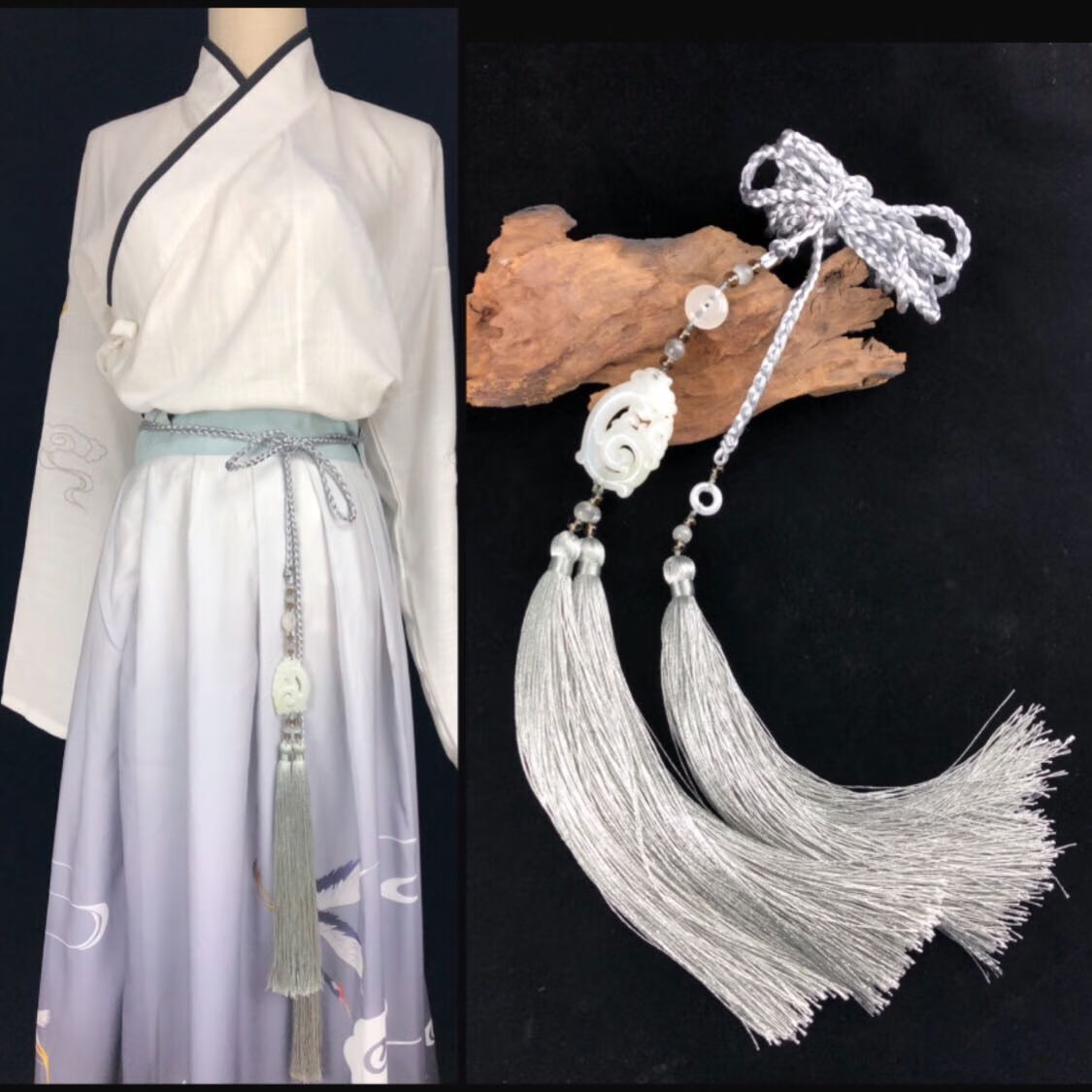 腾龙汉服玉佩压裙坠流苏腰佩宫涤腰带道袍长衫腰绳古风古装配饰黑色