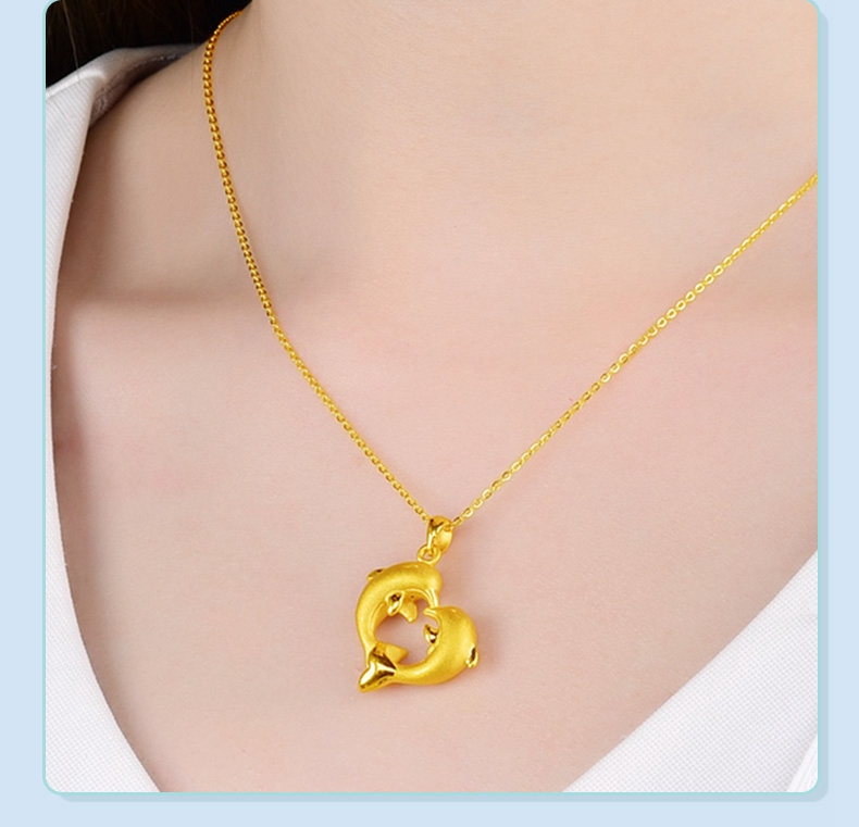 海豚吊坠黄金项链女足金999金鱼金海豚小海豚9999金小吊坠 黄金海豚