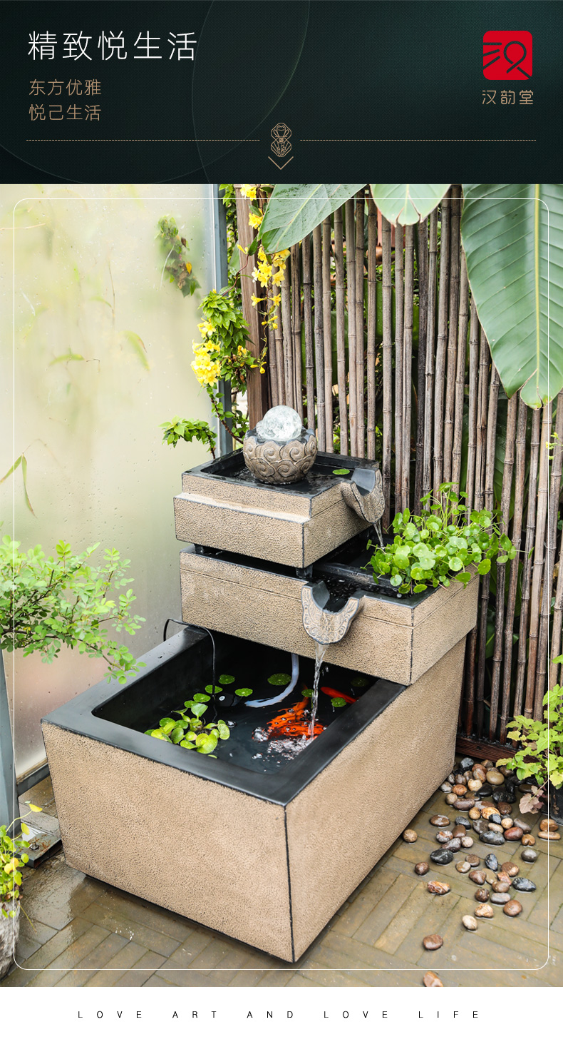 汉韵堂阳台流水摆件露台顶楼装饰水池循环水落地布景景观装饰鱼池新