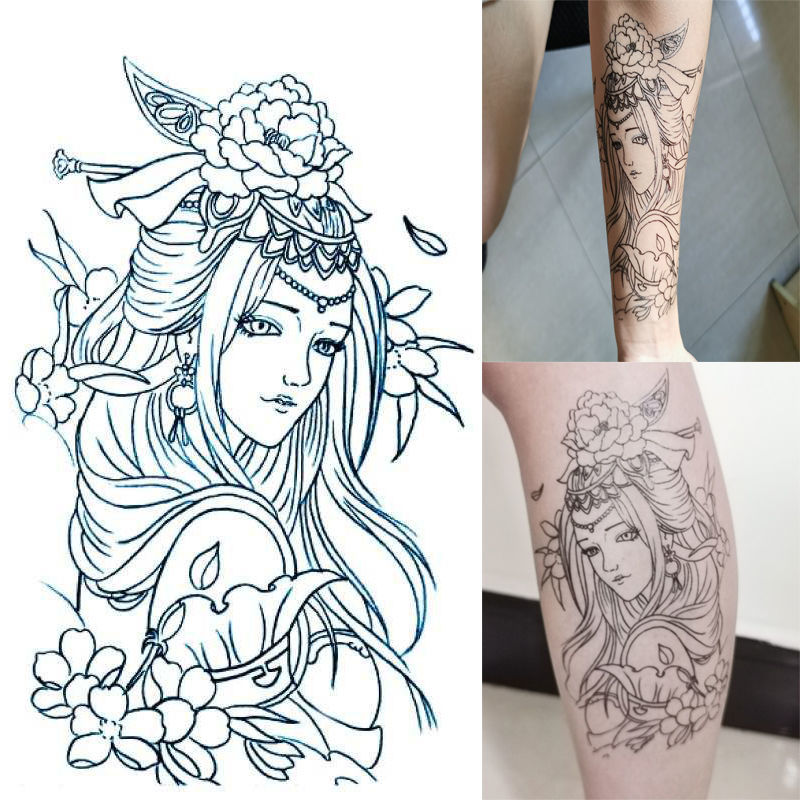 盼玫服饰配件纹身贴半臂割线艺伎线条防水男女同款纹身贴半臂割线般诺