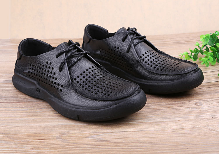 夏季男鞋男凉鞋厚底真皮商务休闲皮凉鞋男洞洞鞋镂空透气牛皮系带