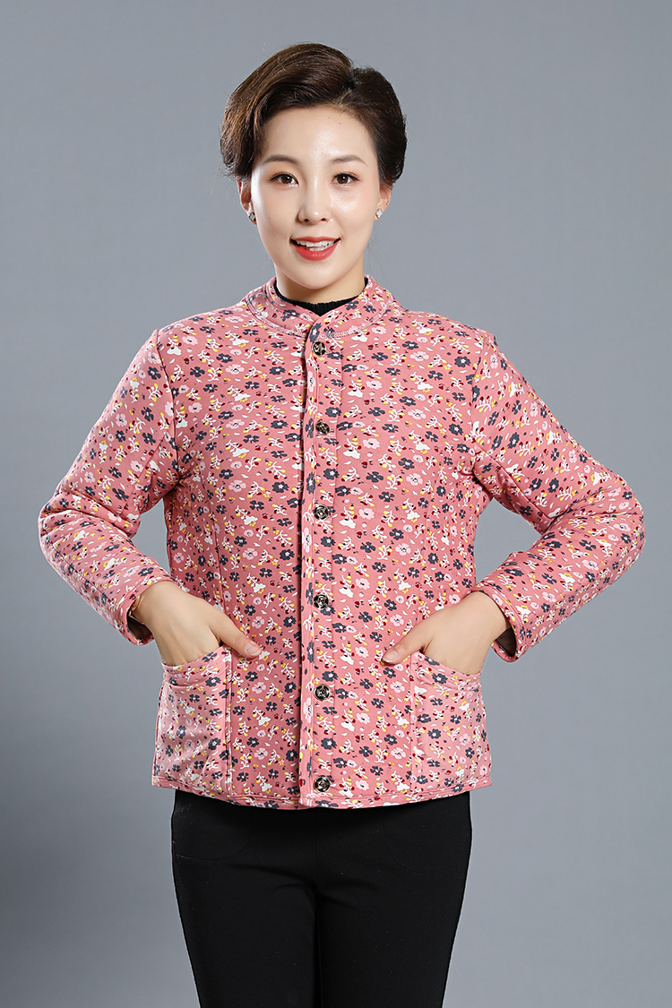 妈妈小棉袄年轻女棉衣4050碎花过冬驼绒棉袄圆领复古款贴身保暖1