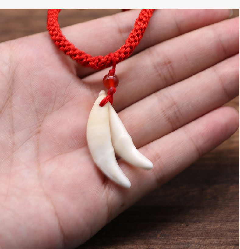 压惊情侣手链脚链狗牙齿真狗牙儿童宝宝学生男士饰品双牙成人红绳手链