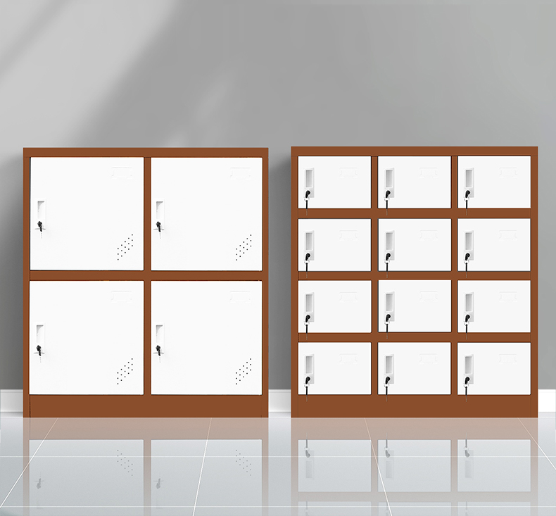 睿德宝 教室铁皮柜子储物柜带锁学生书包柜学校班级收纳寄存柜 四门咖