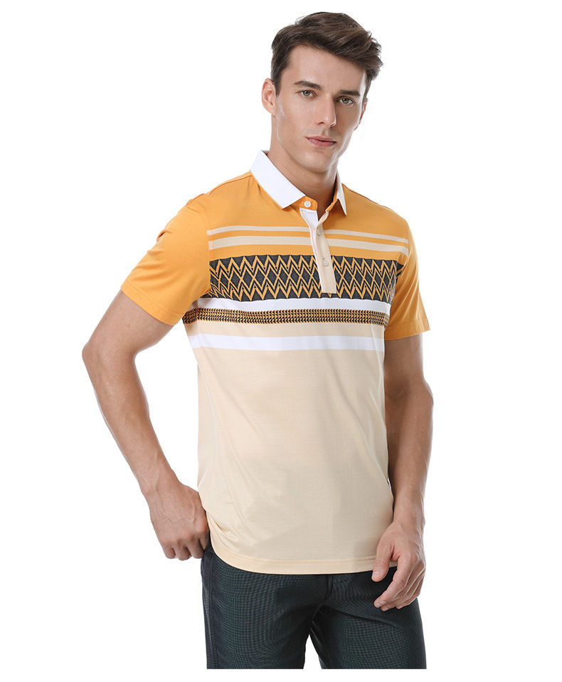 梦特娇2020夏季男士时尚几何菱纹短袖t恤 丝光棉休闲修身薄polo衫 y4