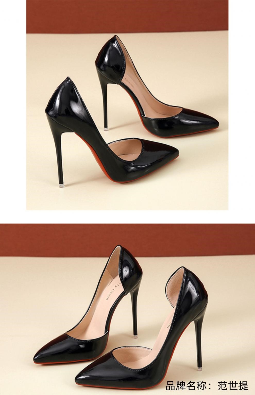 侧空细高跟性感尖头情趣床上免脱黑色漆皮12cm超鞋女红底跟大码43 44