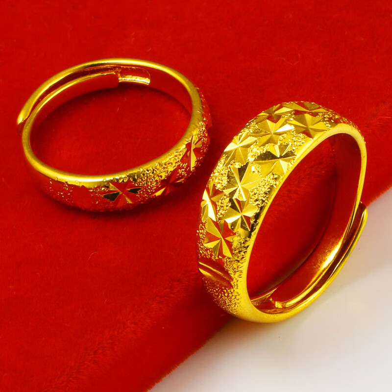 正品黄金戒指男士女款9999足金满天星情侣对戒金首饰真金子戒子送情人