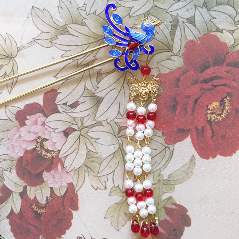 古风红楼梦凤钗黛玉宝钗烧蓝新娘汉服戏曲旗袍发簪步摇