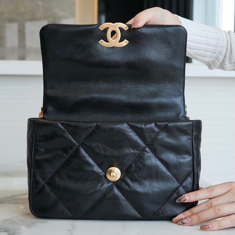 香奈儿chanel女包19bag黑色羊皮菱格翻盖包肩背包同款预售送老婆送女