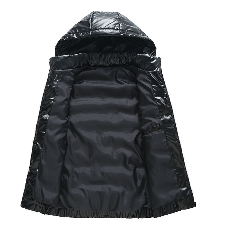 男亮面男马甲保暖厚实大码新款工装棉袄宿卸帽子坎肩外套韩版 黑色 l