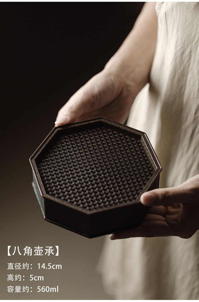 哲明半锡点铜壶承茶承功夫配件养壶盘双层蓄水干泡茶托小茶台半锡点铜