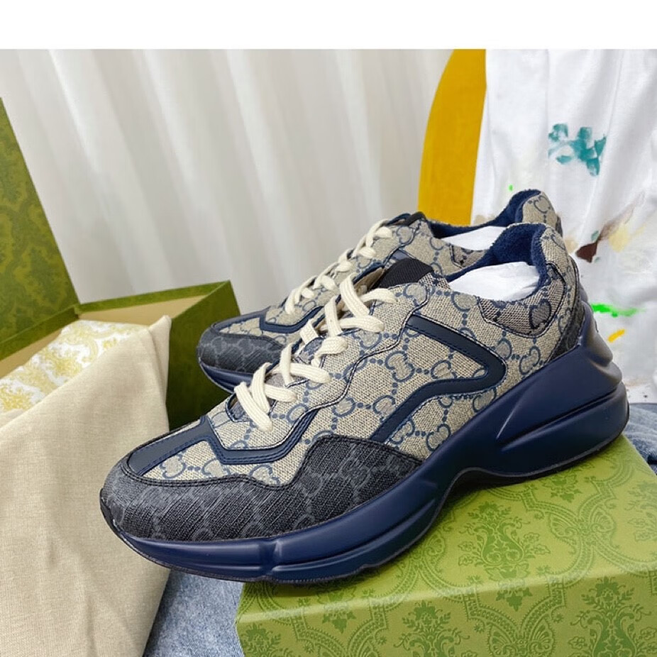 酷奇 酷琦 双g家酷奇四季经典老爹鞋2022老花拼色厚底女鞋情侣款休闲