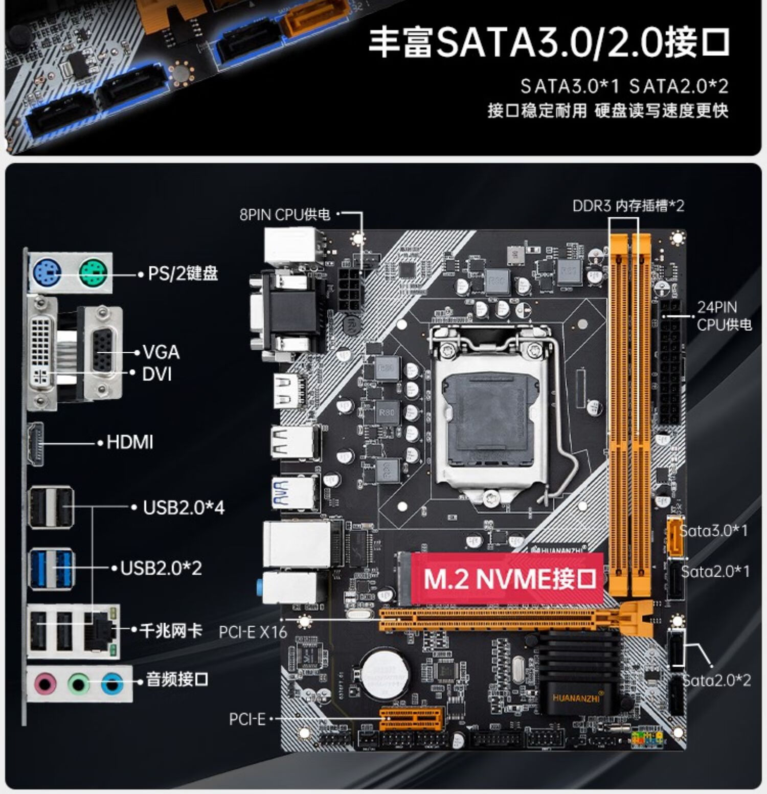华南金牌 b75/h61/h81/b85电脑主板全新1150针cpu套装b250/b660 b85