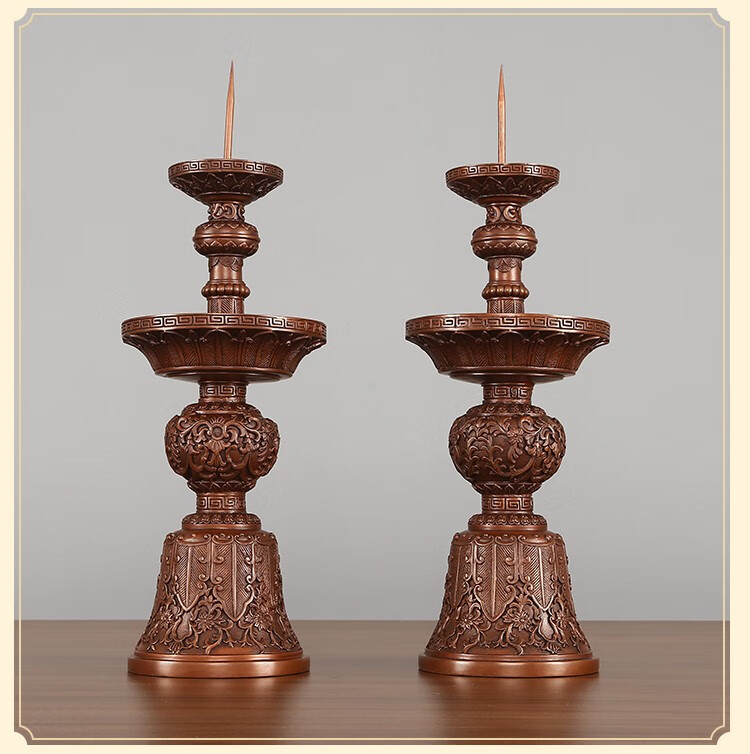 辉客映上紫铜五供摆件佛前供具套装纯铜家用供佛香炉烛台花瓶紫铜50五