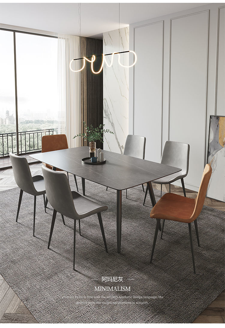 画元堂意式岩板餐桌家用单人餐桌亮光岩板餐桌椅组合小户型家用吃饭