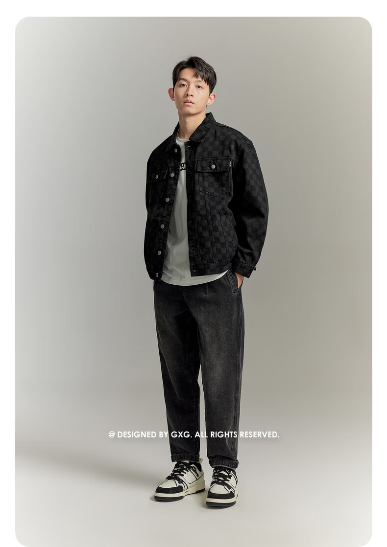 GXG Men's Clothing, 2024 Printed Denim Trendy Jacket, Black 0, 165/S 5