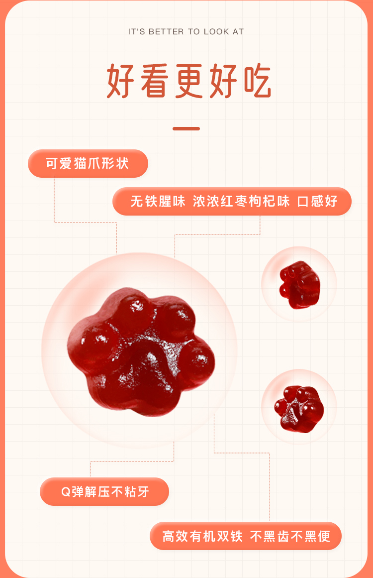 仁和补铁软糖富铁高吸收女性儿童孕妇孕期红好气色口服液片剂 30粒/盒