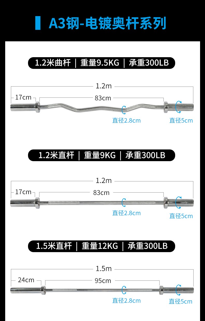 宽福堂 宽福堂kylinfit 标准杠铃杆 50mm健身房举重卧推深蹲奥杆 大