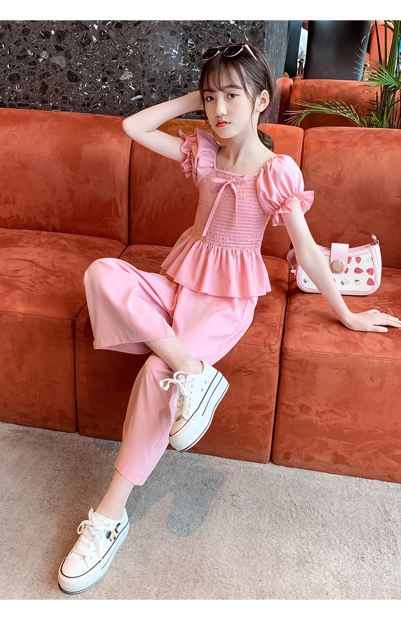 儿童夏装新款衬衫短裤中大小童休闲吊带衫公主风清凉休闲女孩洋气两件