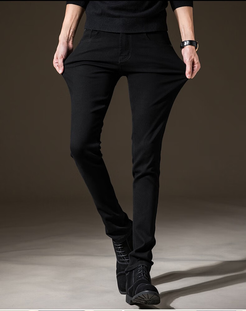 mba牛仔裤男修身韩版2021春夏新款学生弹力紧身裤男生铅笔裤 黑色 36