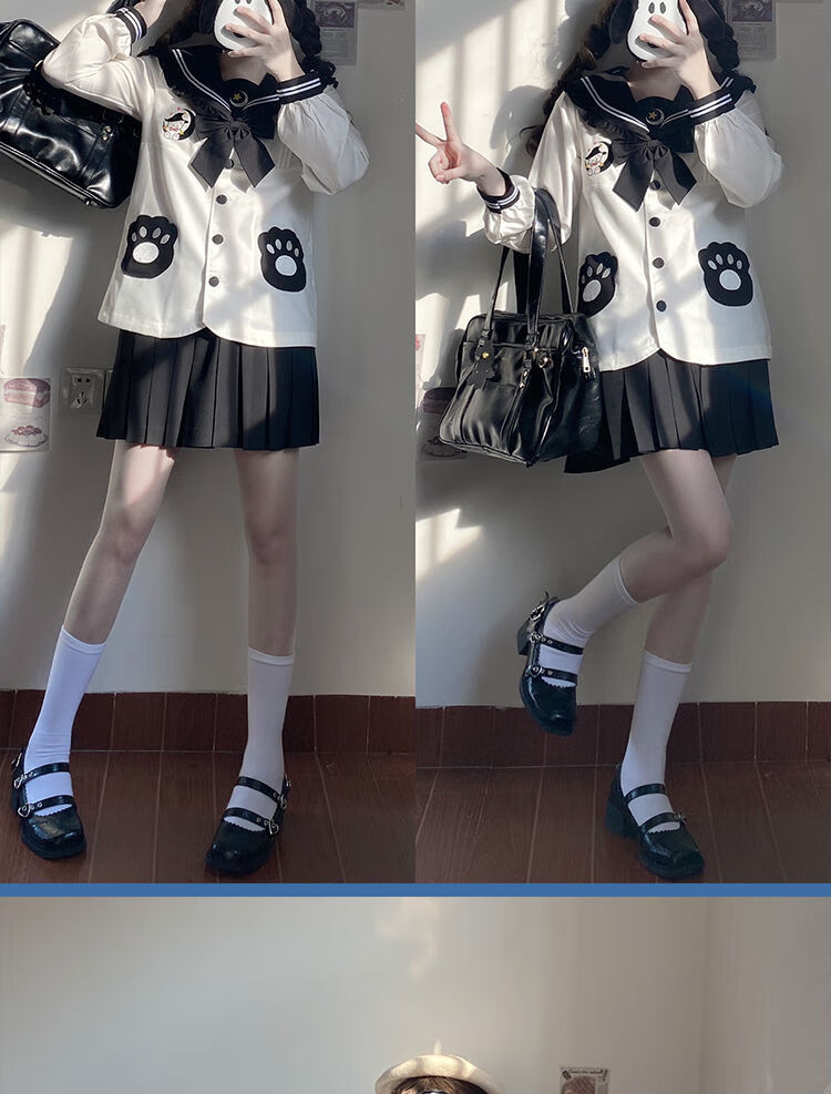 【jk制服官方】qvaj原创 黑白色水手服日系学生jk制服裙幼稚园套装