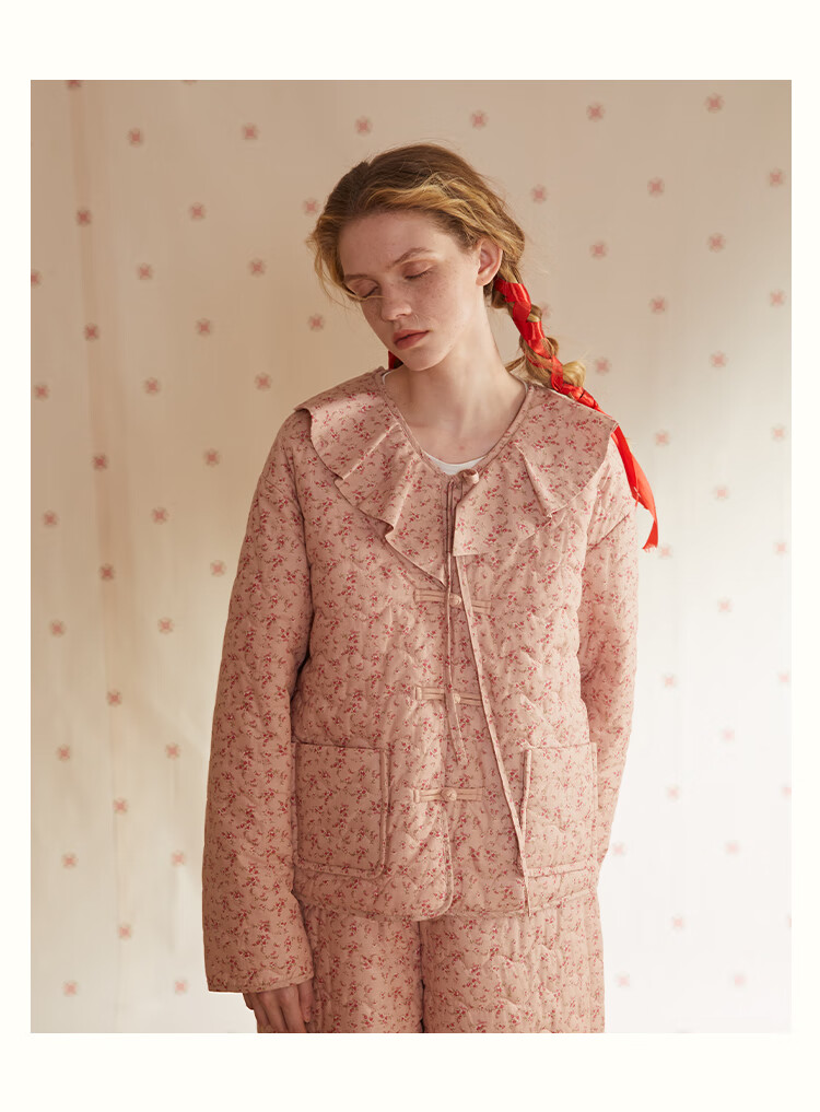 朵朵可可秋冬季睡衣女夹棉加厚三层田园风碎花清新保暖家居服套装