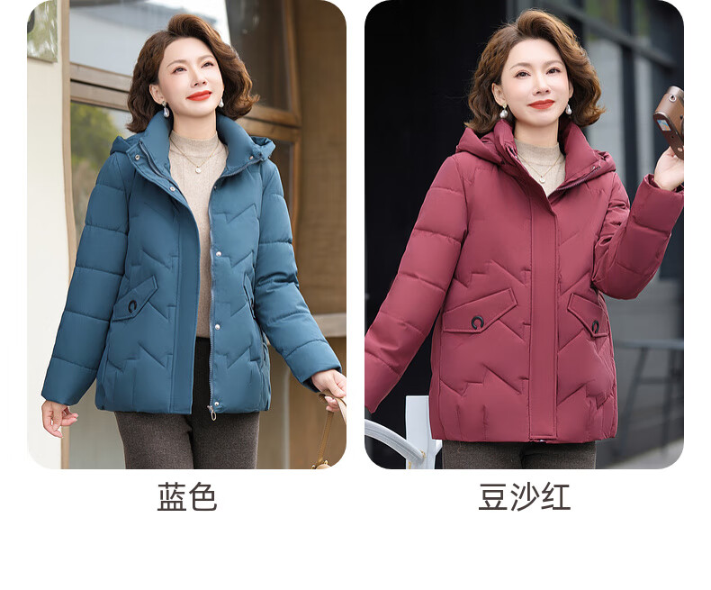Hengyuanxiang Middle-aged Mom Winter Mid-length Down Cotton Jacket Thickened Fleece-lined Coat for Middle-aged and Elderly Women 2