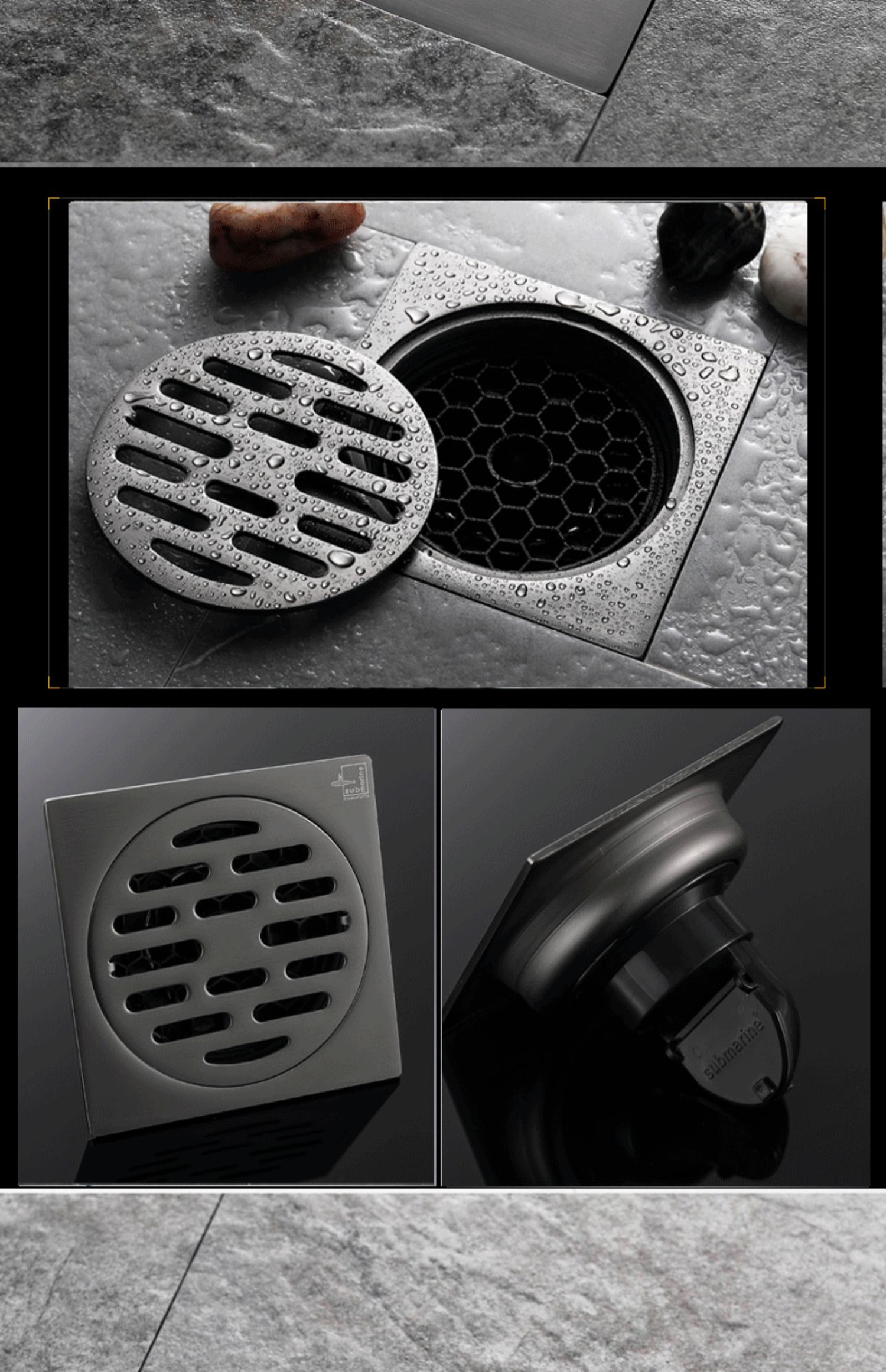 潜水艇submarine地漏防臭枪灰色地漏防返味返水淋浴地漏干区地漏洗衣