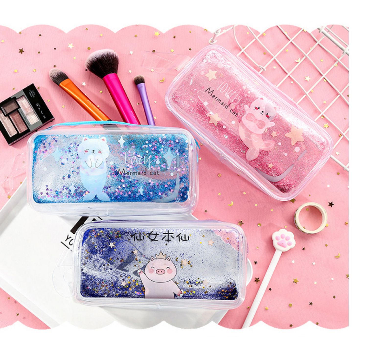 左一仁透明网红流沙笔袋少女心ins风日系减压文具袋初高中小学生用品