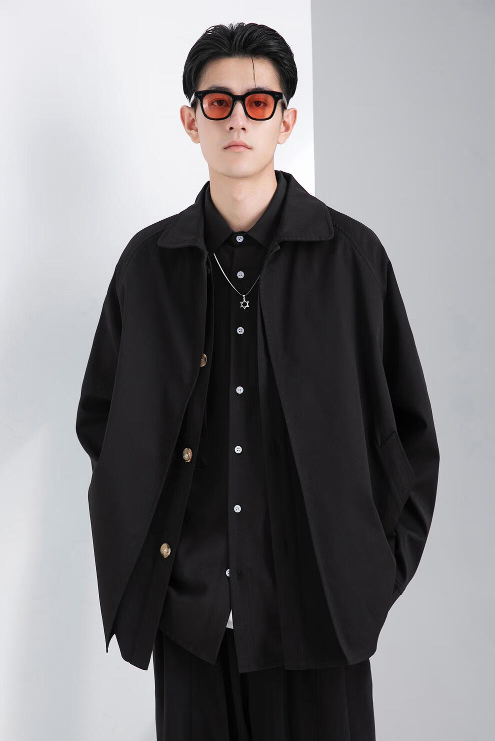 「gaha」日系cityboy风立体裁剪短款肯巴风衣外套男宽松夹克上衣 雾霾