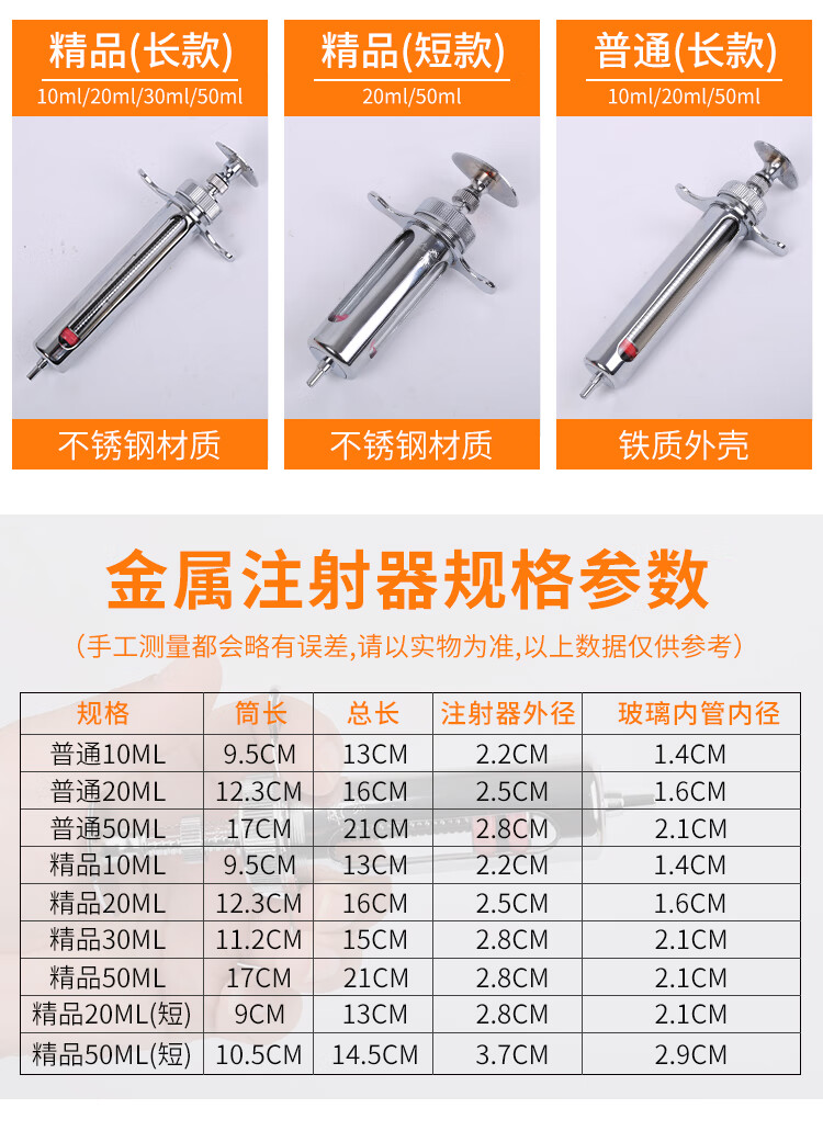 注射注器獸用豬用不鏽鋼金屬注射器獸醫疫苗豬打針注射針管針筒 短款