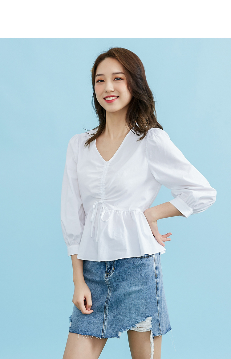 ief/爱依服衬衫女2020夏季新款韩版时尚收腰v领七分袖修身上衣1302a