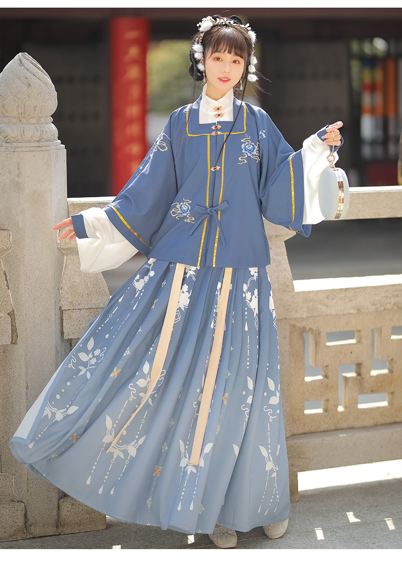 明制汉服女中国风改良齐腰褶裙超仙古装全套秋冬季 冬季加厚套装(四